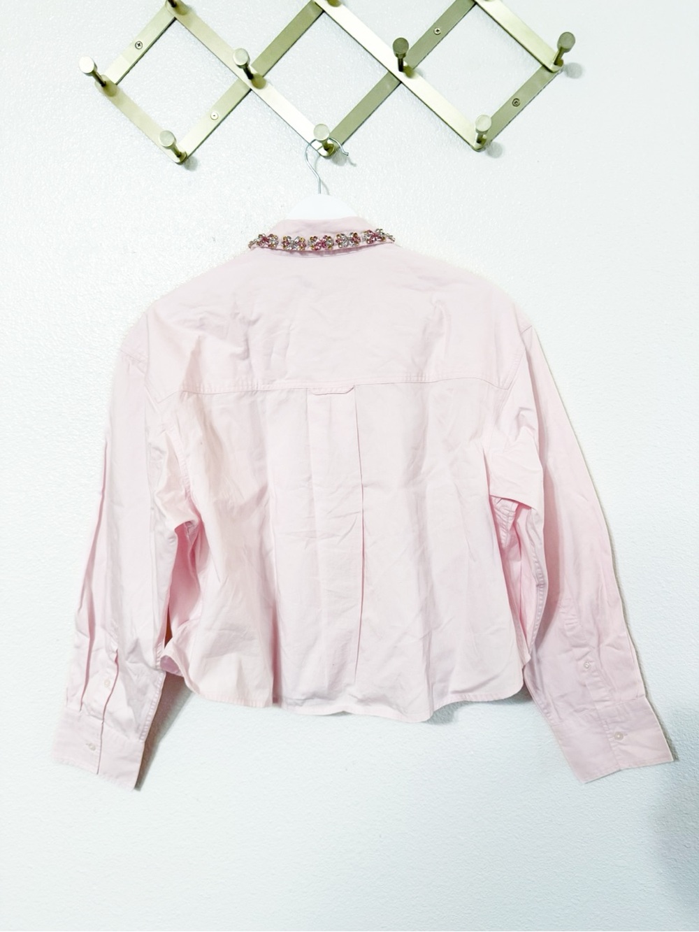 JCrew Étienne cropped button-up shirt in embellished cotton poplin NEW medium - Picture 9 of 12